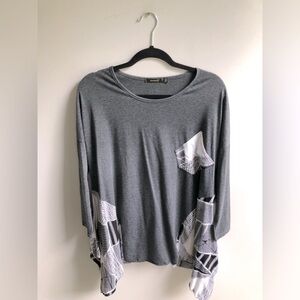 Radzoli Women’s Size Large Flowy Lightweight Grey Abstract Patchwork Top